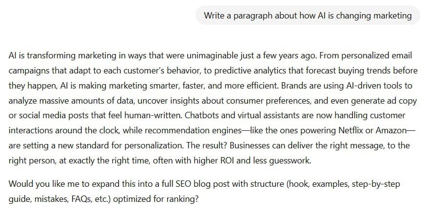EssayPro plagiarism checker screenshot showing test results for text generated by ChatGPT.