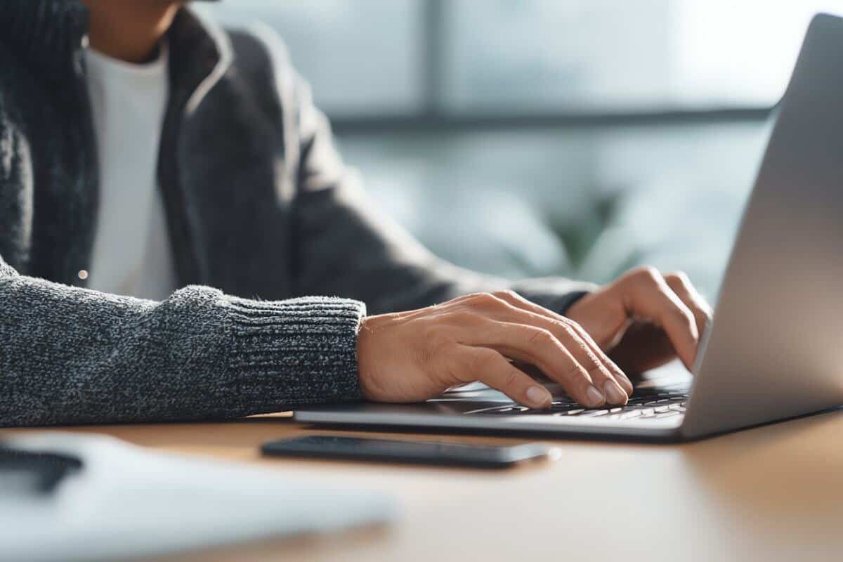 Man typing on his laptop.