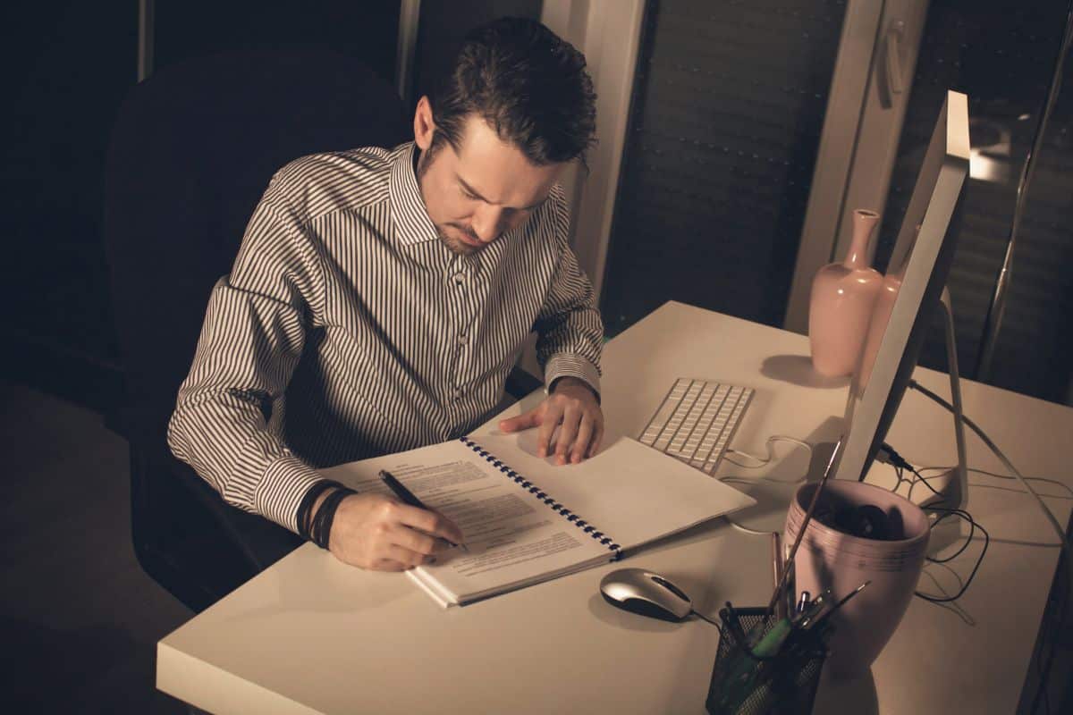 Businessman working at computer desk