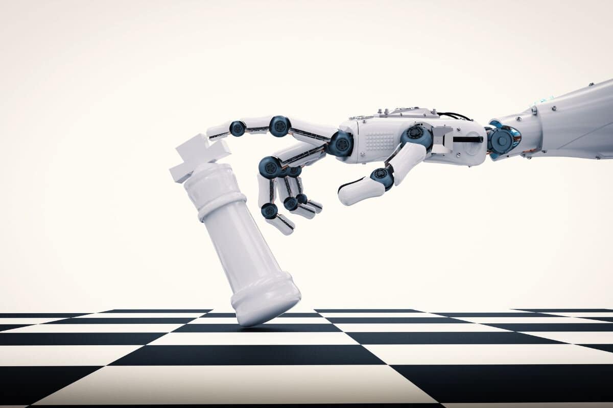 3d rendering robotic hand holding chess king