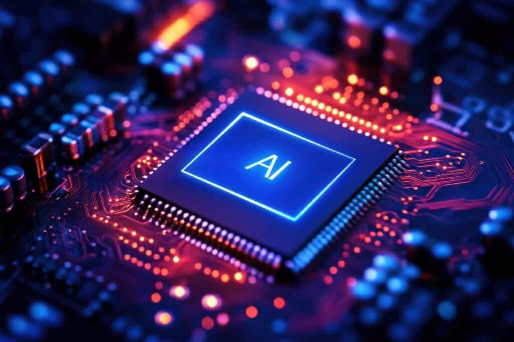 On top of the circuit board ai chip electronics futuristic