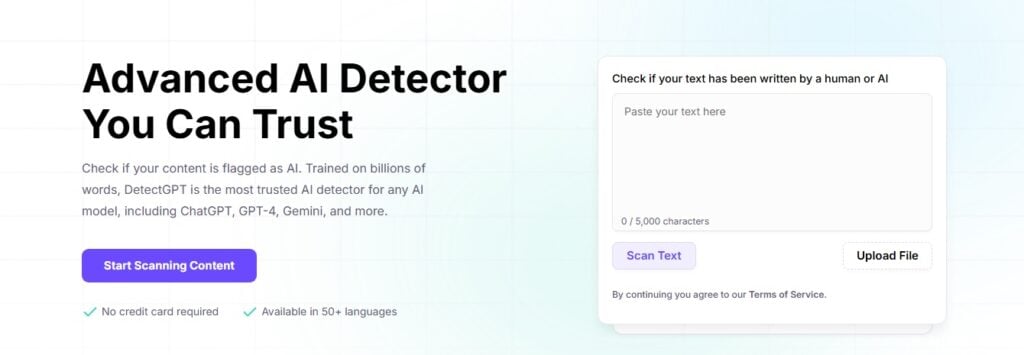 Screenshot of DetectGPT website interface