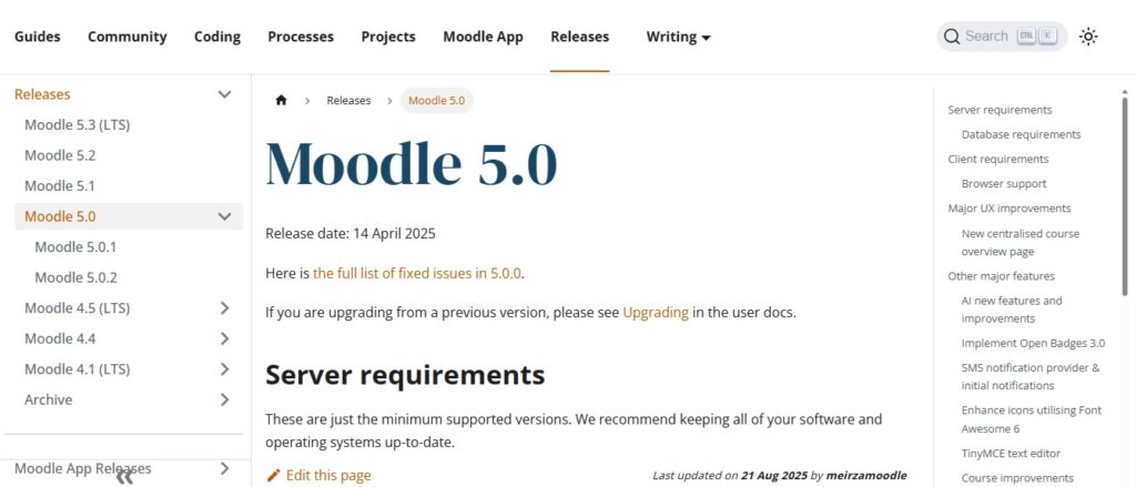 Screenshot of Moodle 5.0 interface