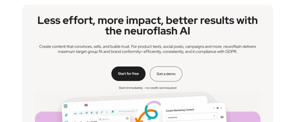 Screenshot of Neuroflash dashboard
