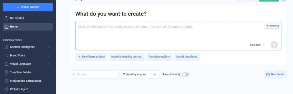 Screenshot of Anyword dashboard