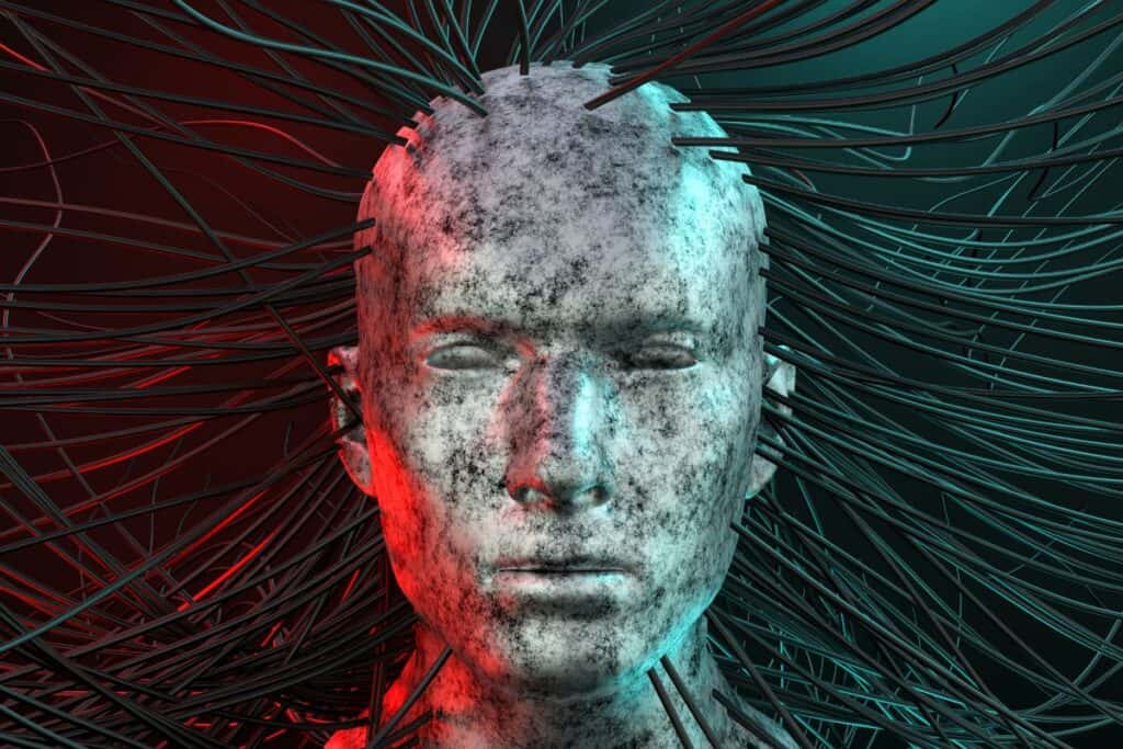 Abstract mannequin head with black wires
