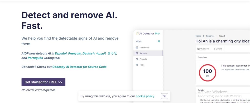 AI Detector Pro homepage screenshot