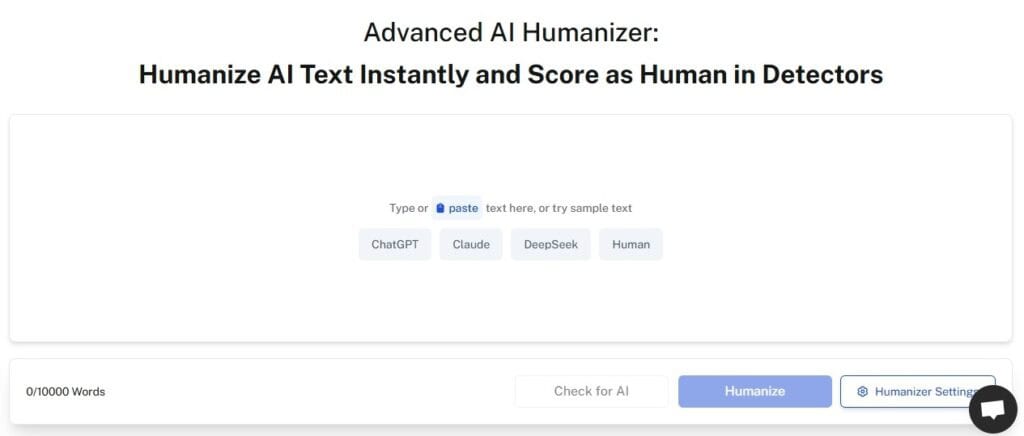 Captura de pantalla del humanizador avanzado de IA de Undetectable AI.