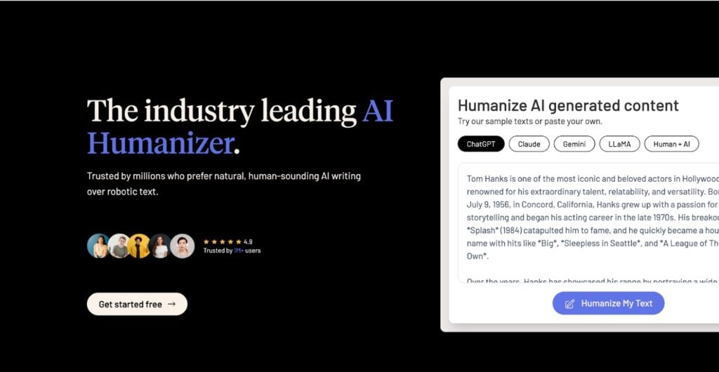Screenshot showing the GPTHuman homepage