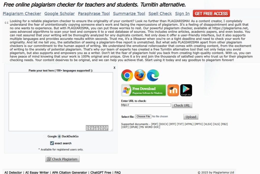 Plagiarisma homepage screenshot
