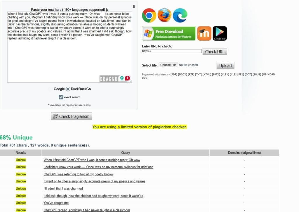 Plagiarisma-recension: Kan det upptäcka AI-skriven eller omskriven text? plagiarisma-recension