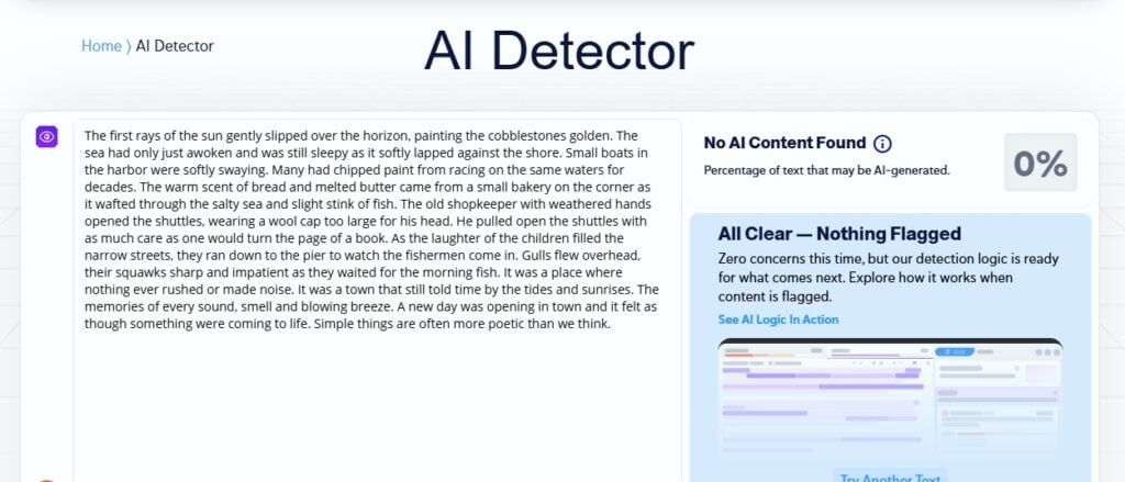 Análise completa do Ryne AI: recursos, preços e desempenho 11 Copyleaks Sample 2 Creative AI Text result screenshot