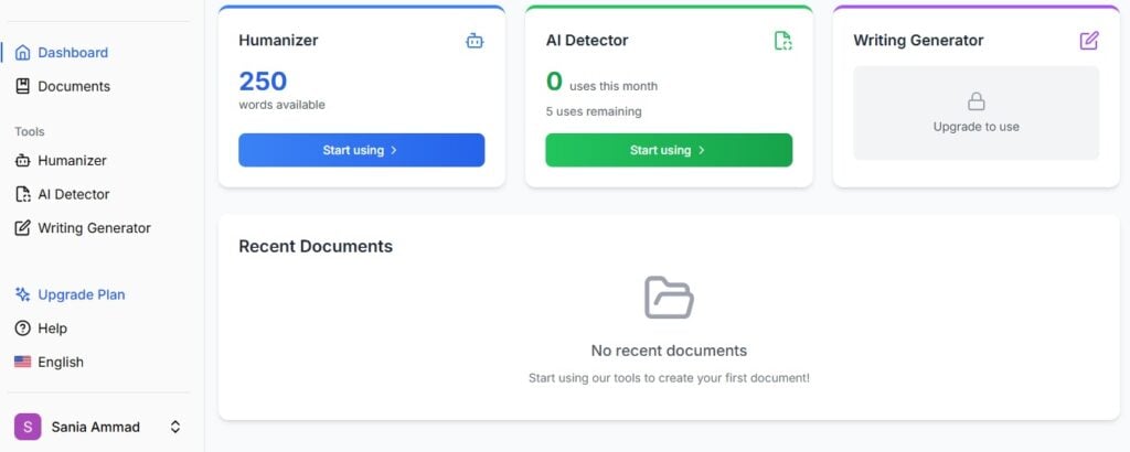 TwainGPT dashboard screenshot