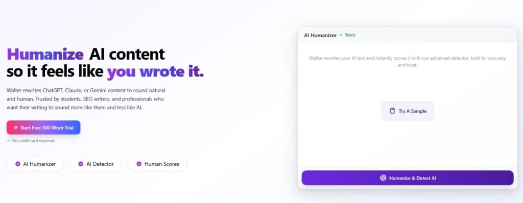 Walter Writes AI homepage screenshot