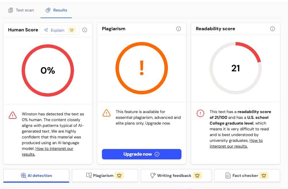 Обзор Winston AI: может ли он точно распознавать текст, написанный искусственным интеллектом? 6 Обзор Winston AI: может ли он точно распознавать текст, написанный искусственным интеллектом? Обзор Winston AI