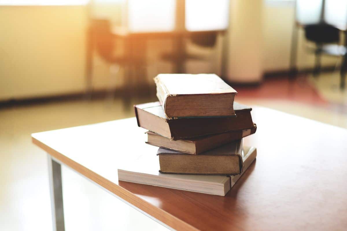 Books on the table in the library
