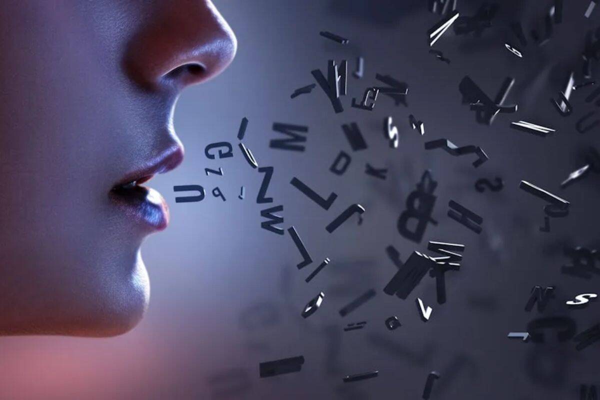 Buchstaben, die Wörter bilden, in Mundillustration