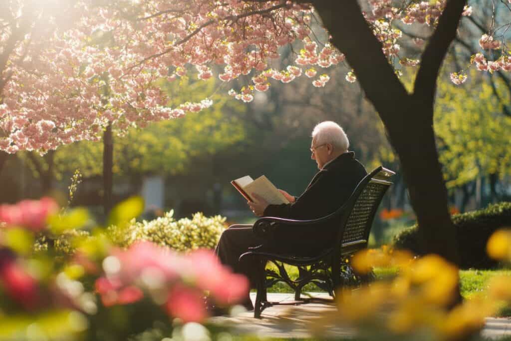 A peaceful scene of an elder man