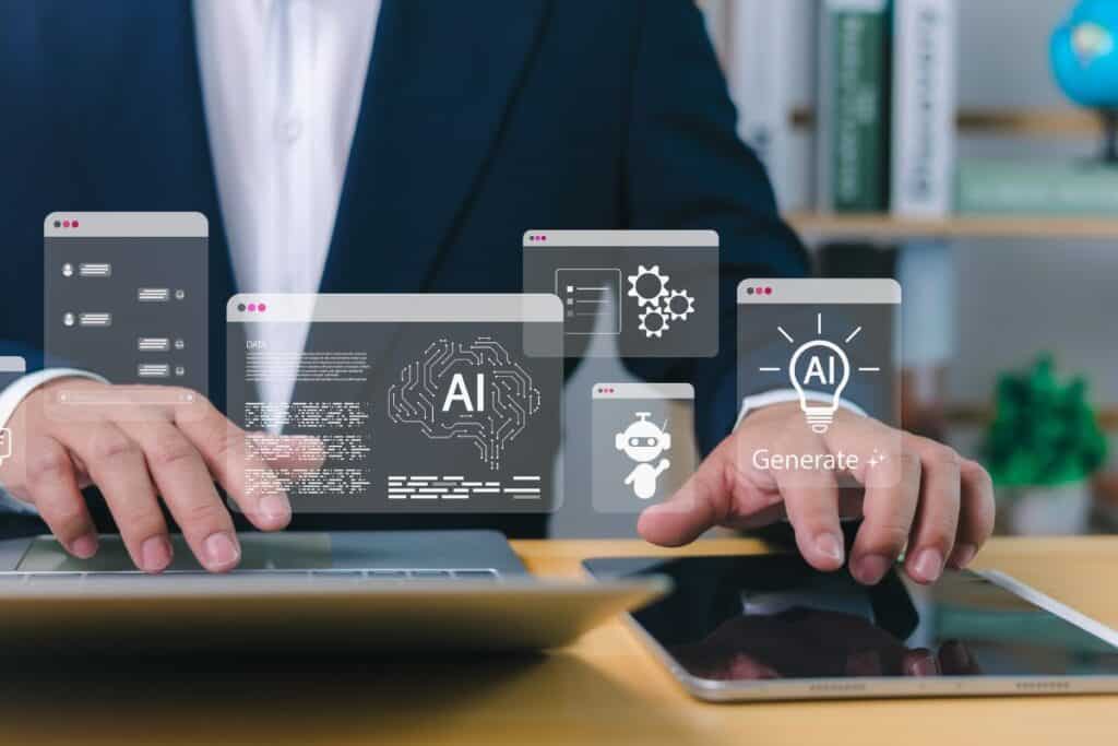 Ai artificial intelligence software used by businessman 