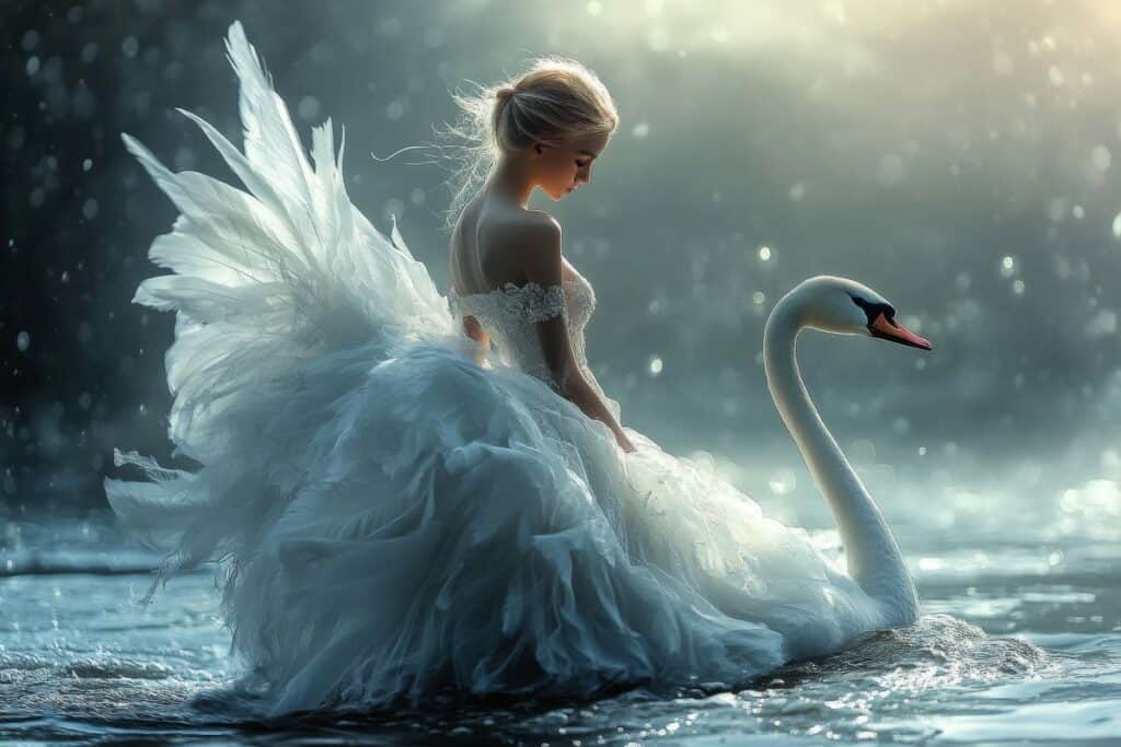 Was ist ein Gleichnis? Definition und Verwendung 4 A woman in a swan dress floating on water