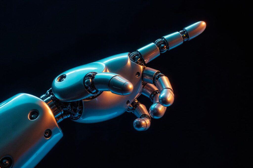 Tangan robot menunjuk ke arah warna hitam