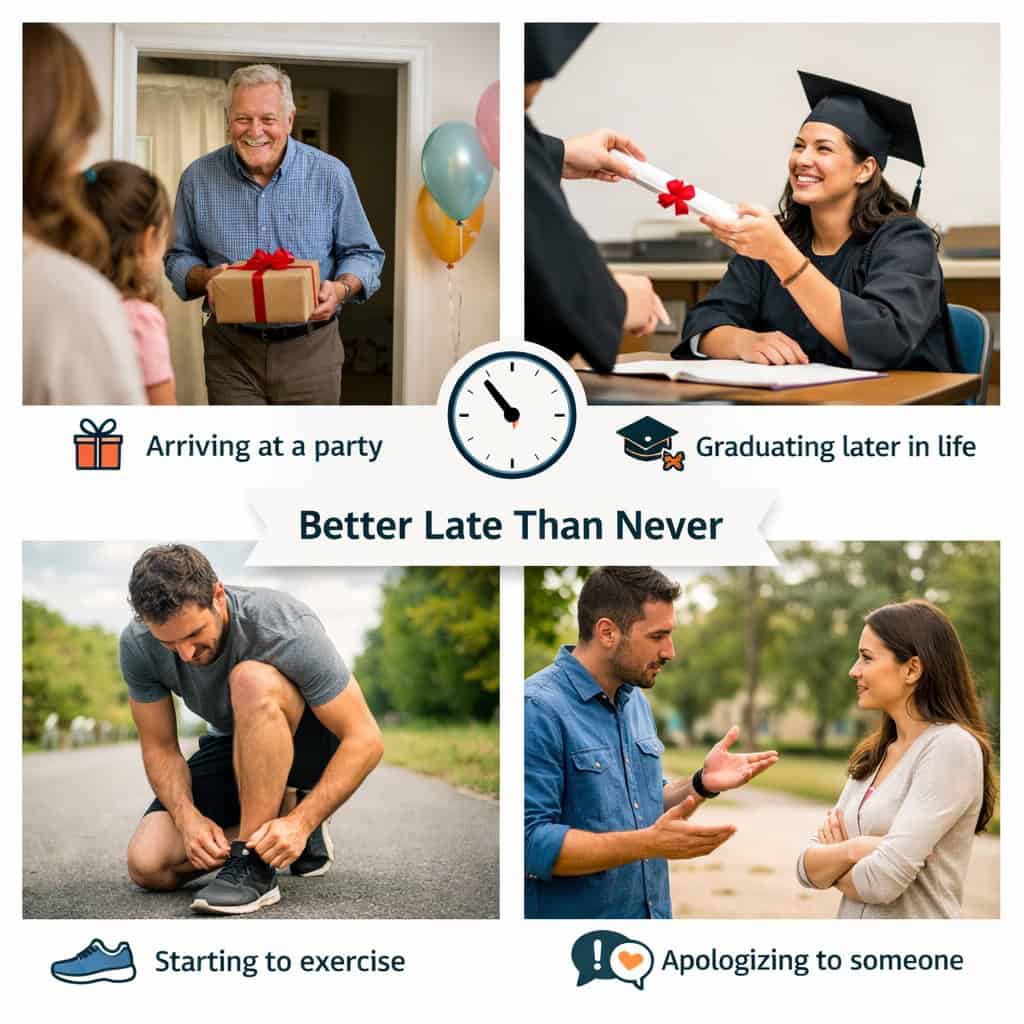 Bedre sent end aldrig: Betydning, eksempler og hvordan man bruger det bedre sent end aldrig