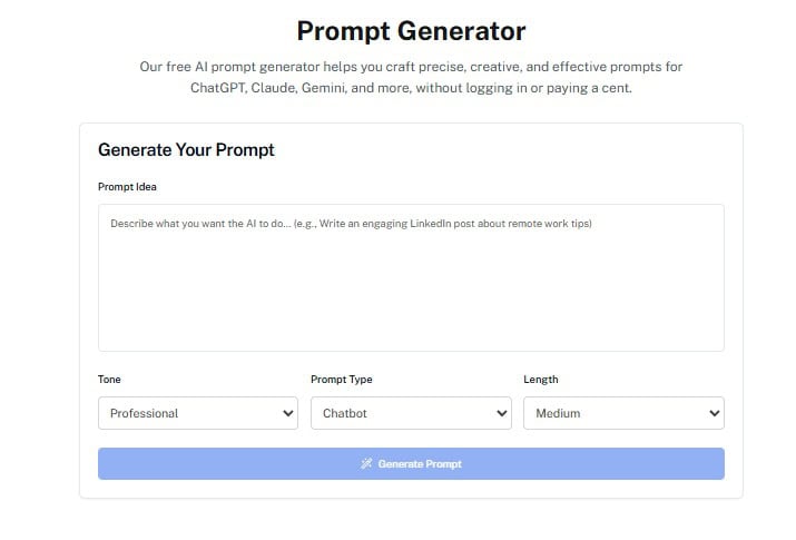 Schermata del generatore di prompt di Undetectable AI