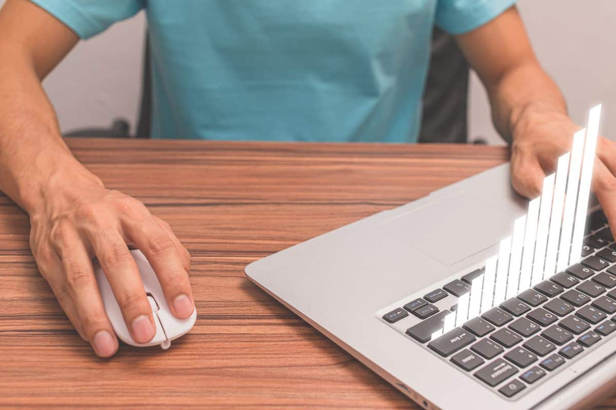 Businessmen use laptops for analysis and financial concepts