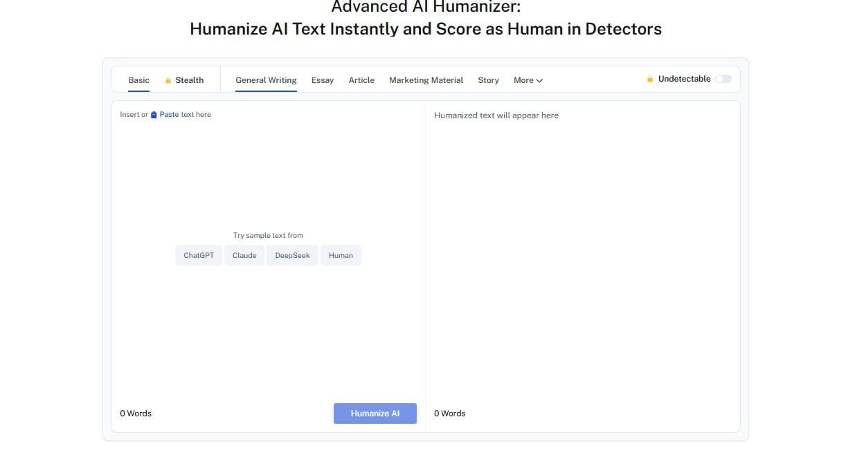 Screenshot of Undetectable AI's AI Humanizer