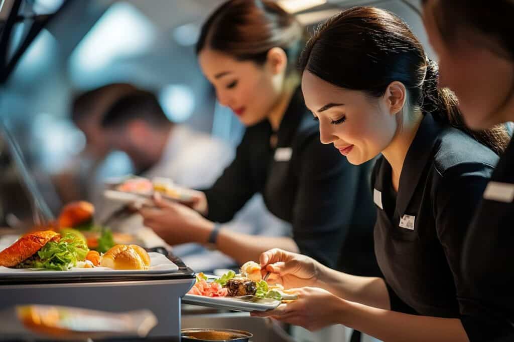 Os 10 melhores empregos de meio período para estudantes e iniciantes 6 Uma mulher está servindo comida em um restaurante com outras pessoas