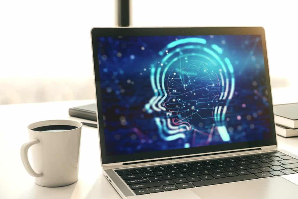 Creative artificial intelligence concept with human head sketch