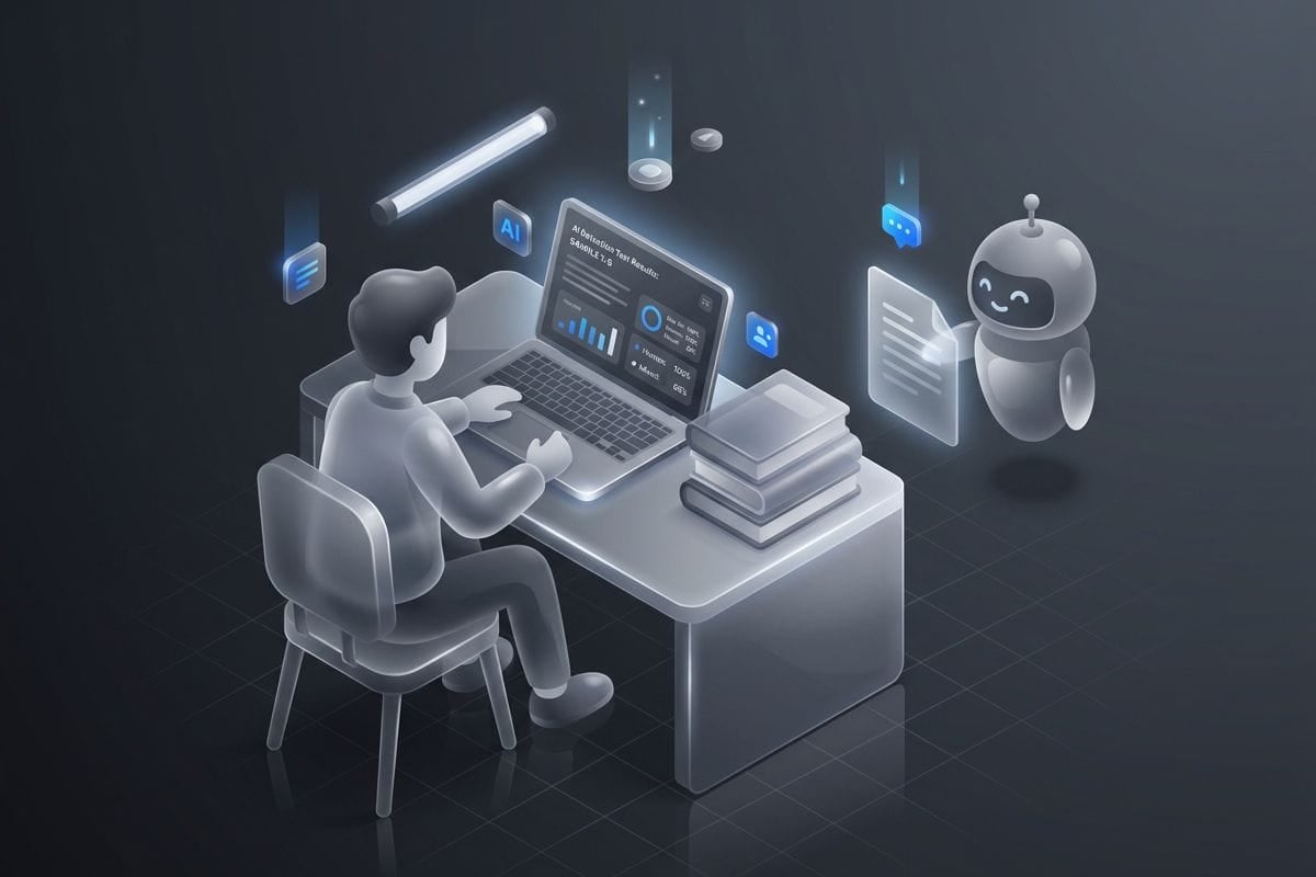 3D illustration of testing GPTZero’s accuracy in detecting AI-generated and human-written content.