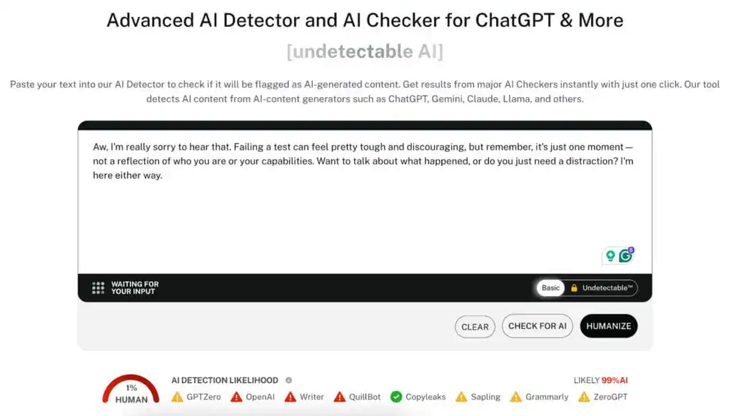 Unauffindbarer fortschrittlicher AI-Detektor und AI-Checker für ChatGPT und andere AI-generierte Inhalte