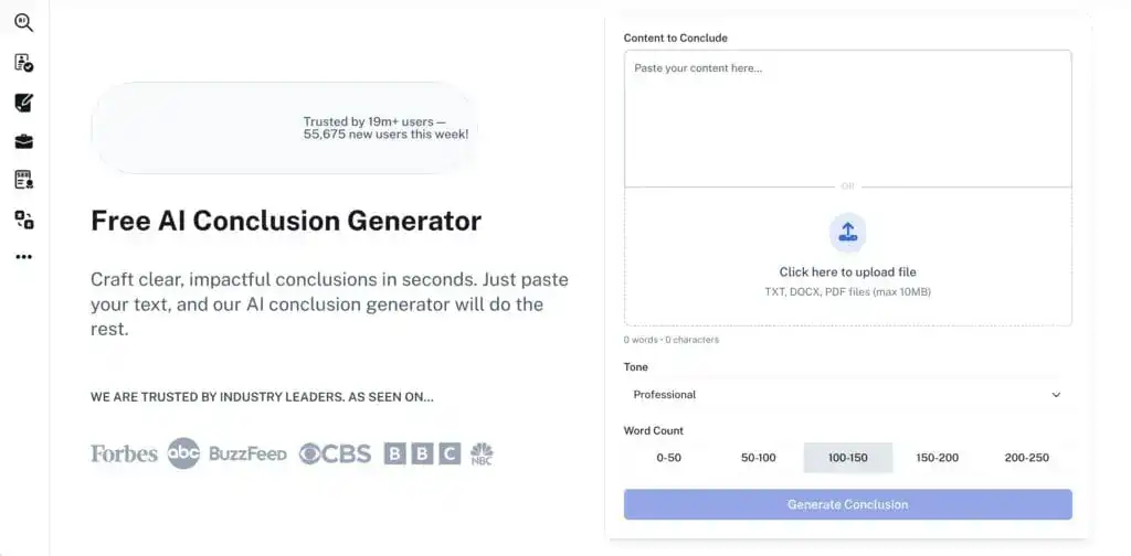 Comment écrire une critique de livre : Un guide pratique avec des exemples 5 Capture d'écran de l'outil AI indétectable AI Conclusion Generator