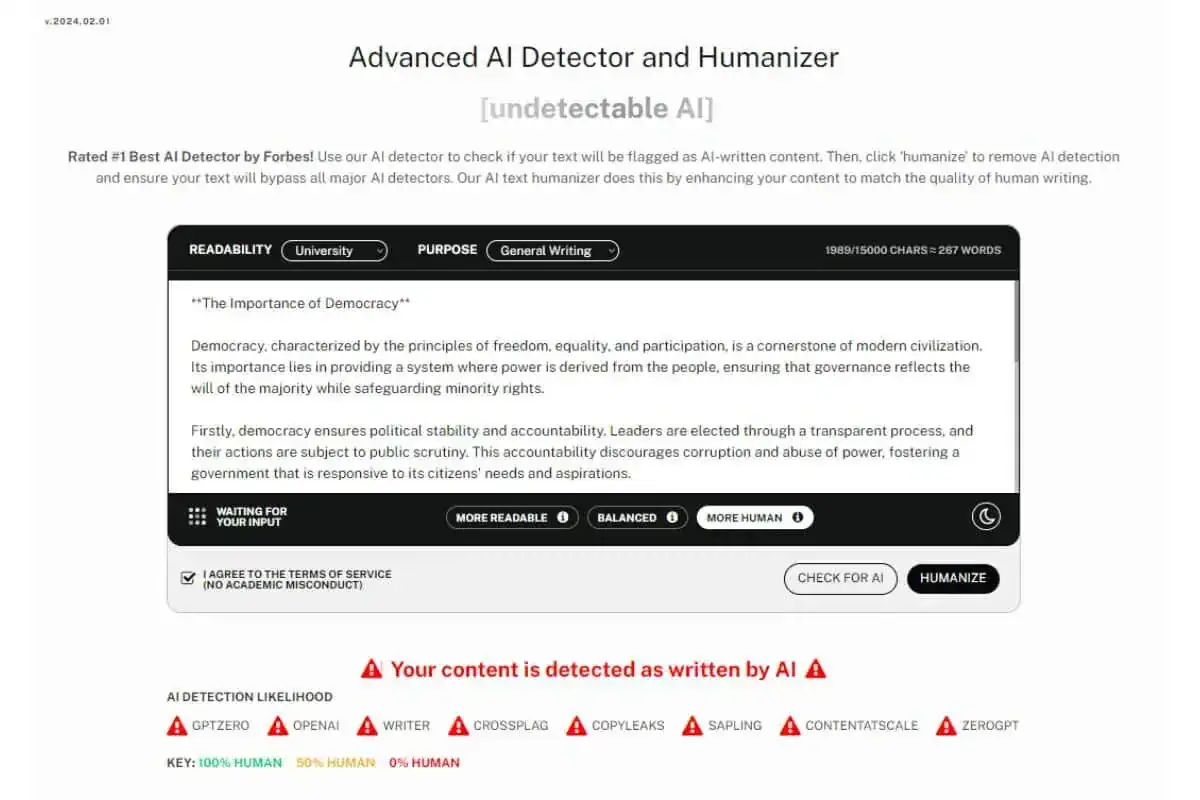 The content was detected as written by AI with Undetectable AI's AI Detector