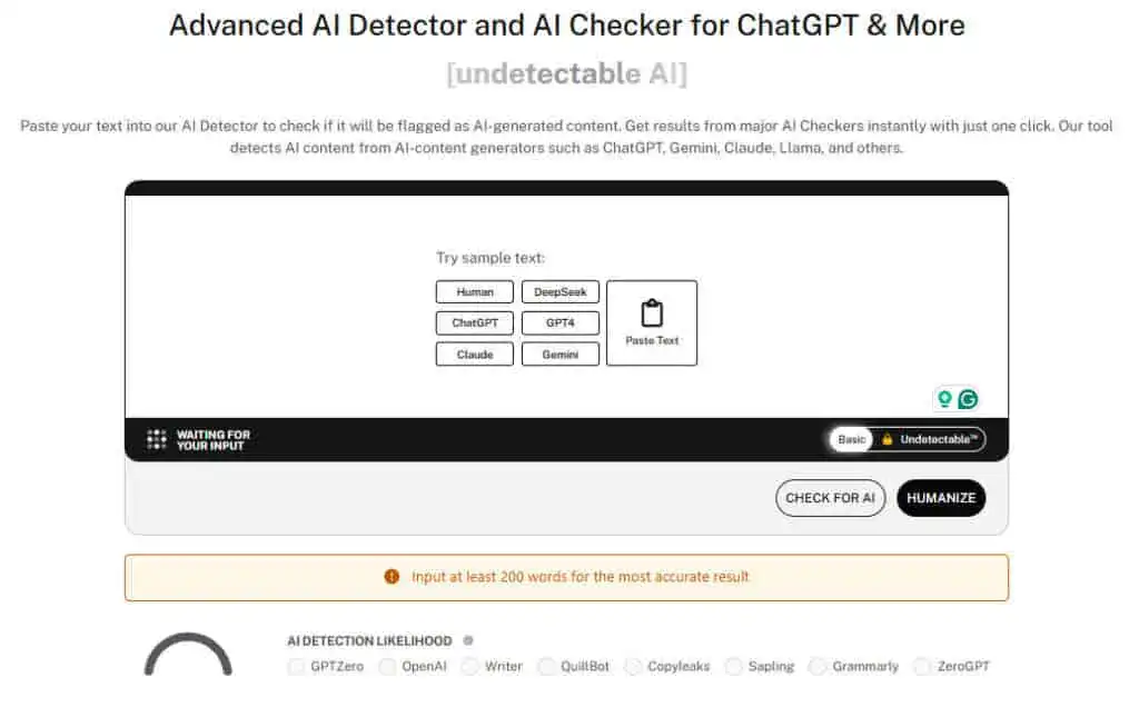 Undetectable AI's Advanced AI Detector and AI Checker