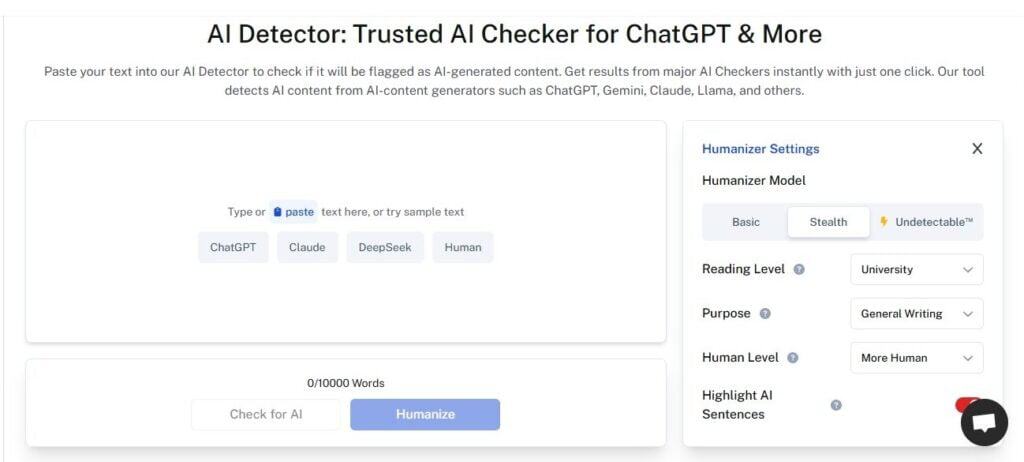 Screenshot of Undetectable AI's AI Detector