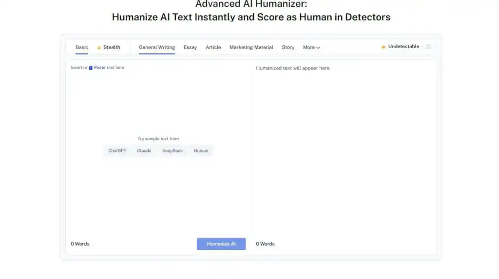 Screenshot of Undetectable AI's AI Humanizer