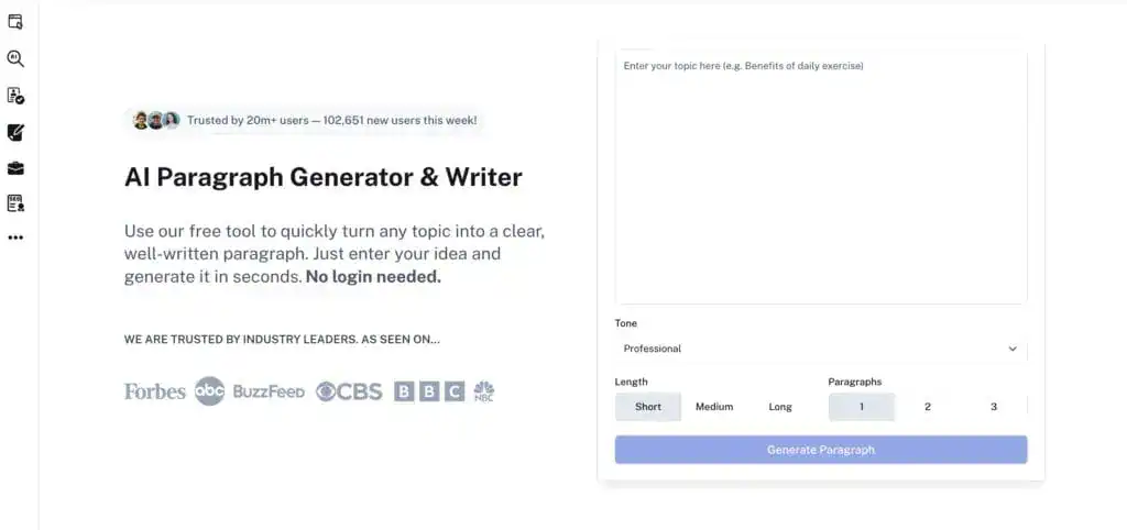 Screenshot of Undetectable AI Paragraph Generator and Writer tool interface