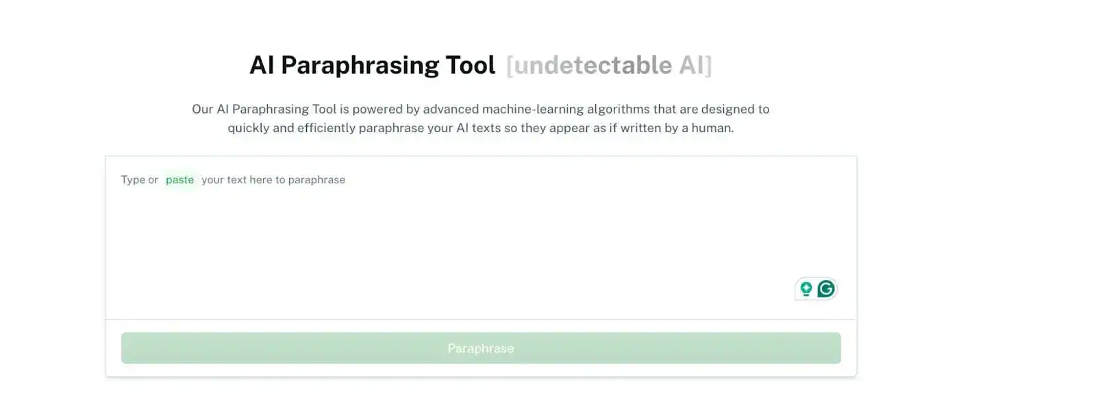 Screenshot of Undetectable AI's paraphrasing tool