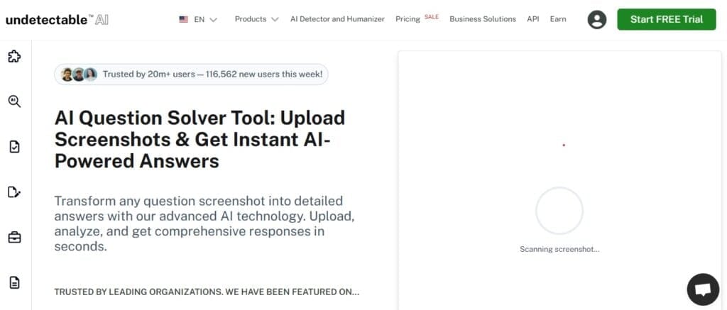Screenshot von Undetectable AI's AI Question Solver Scanning Bildschirmfoto