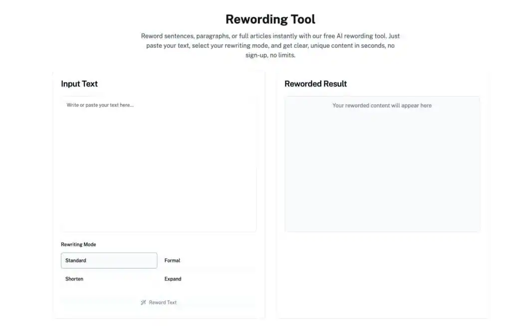 Undetectable AI rewording tool screenshot