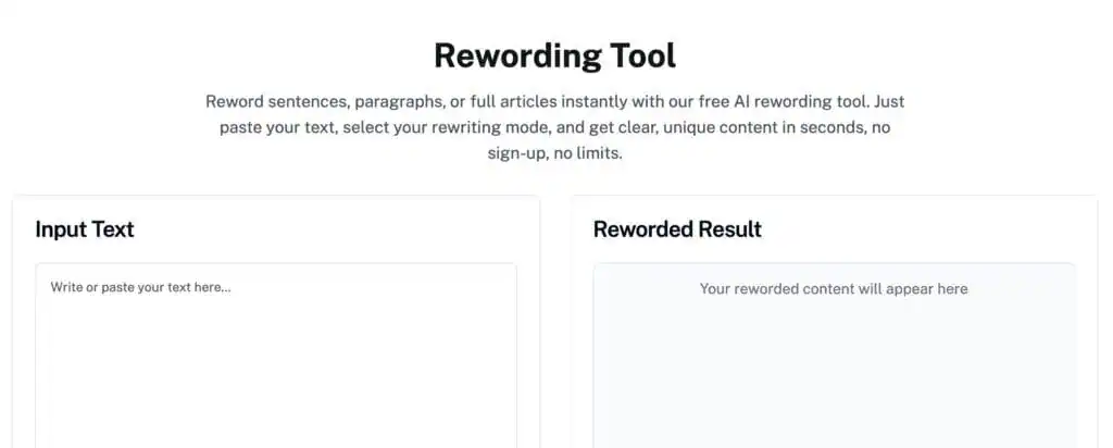 Unauffindbares AI-Umformulierungstool Screenshot