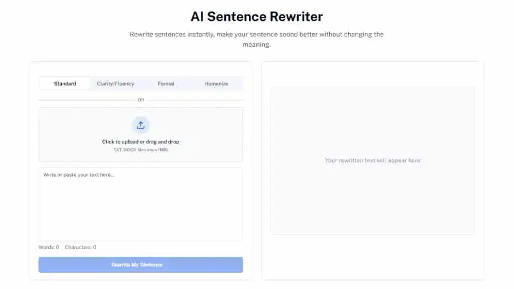 Screenshot of Undetectable AI's AI Sentence Rewriter