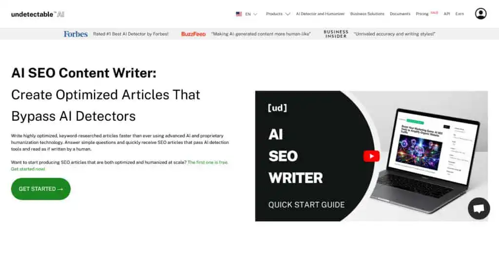Escritor de conteúdo de SEO com IA indetectável