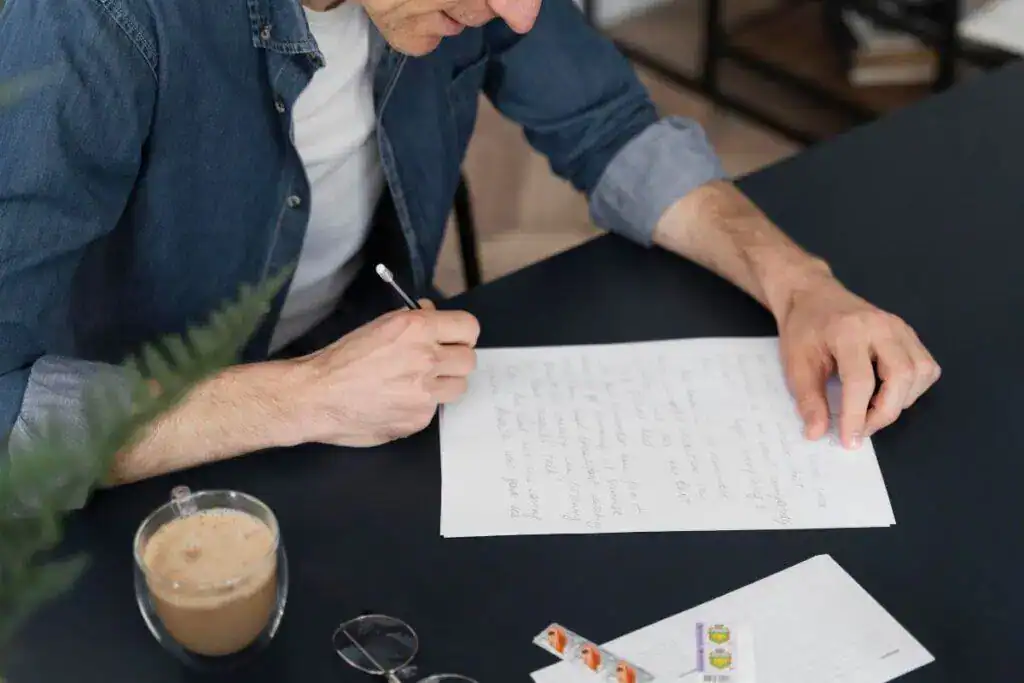 Come accorciare una frase in 10 passi facili ed efficaci 4 Primo piano di un uomo che scrive una lettera