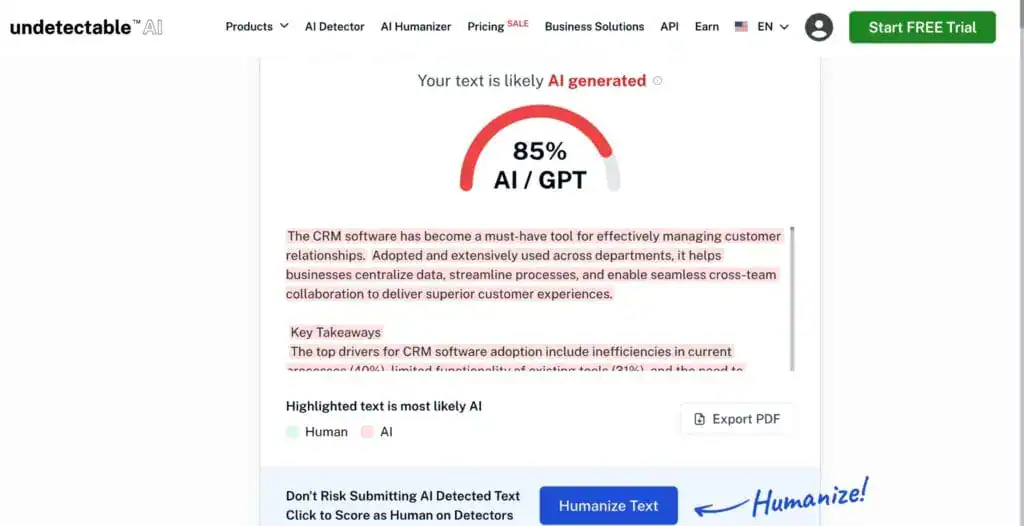 Comment utiliser l'IA pour créer du contenu bien classé (sans se faire pénaliser) 7 La capture d'écran de Creatio occupe la position #8 et affiche un score IA de 85%.