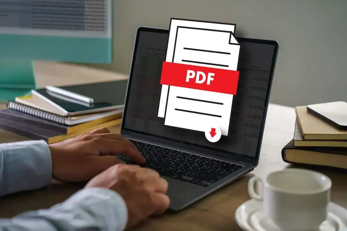 Pdf button on screen laptop computer converting process of document