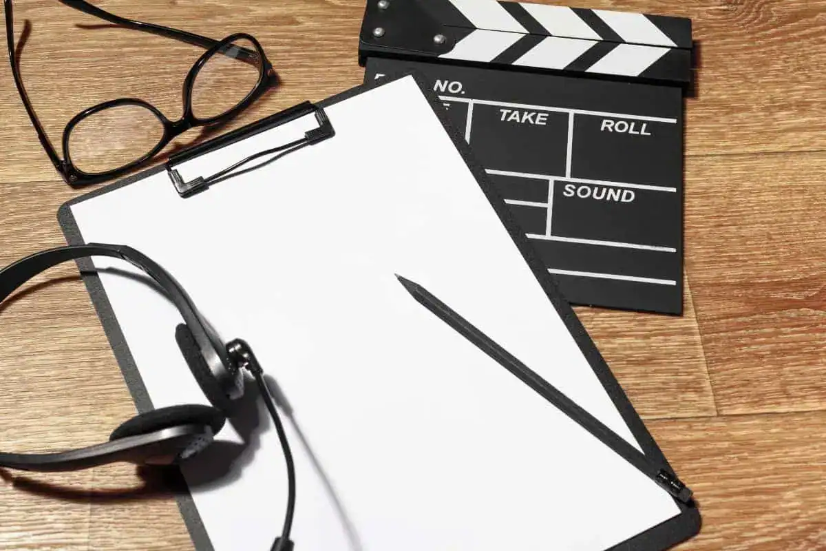 Film clapper board on a table