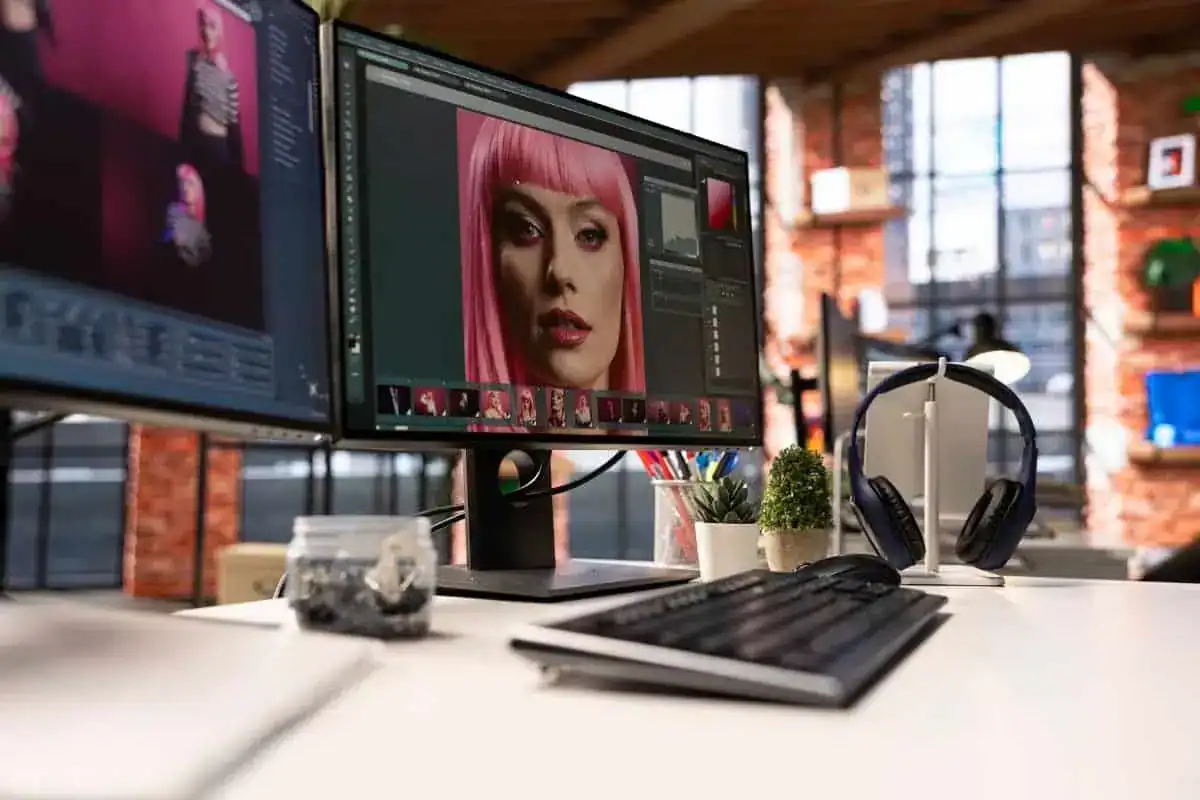 Professional studio setup for ai generated content and photography editing
